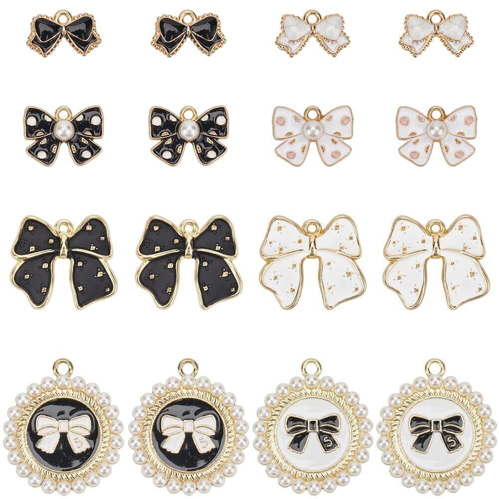 8951 1 Box 48Pcs 8 Styles Black Bowknot Charms Bow Knot Charms Bulk Alloy